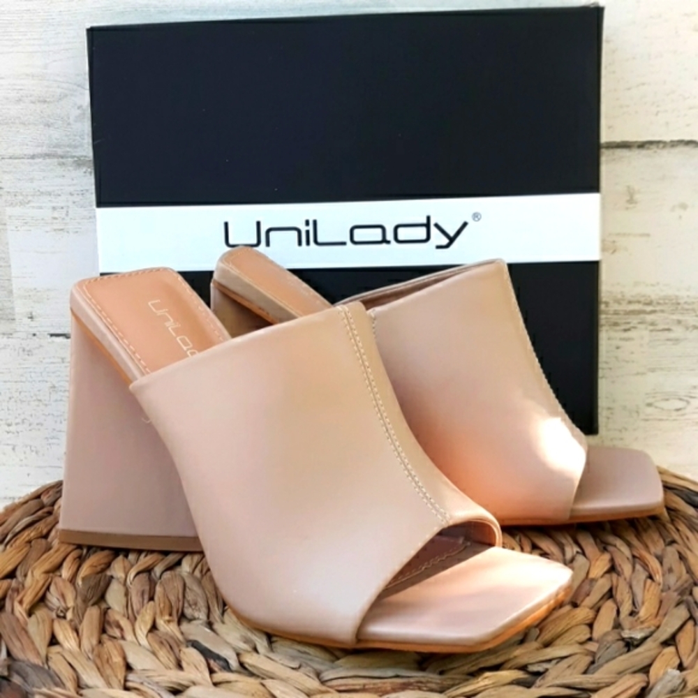 NIB UNILADY TRI-3 PEEP TOE HEELED SLIP-IN SANDALS